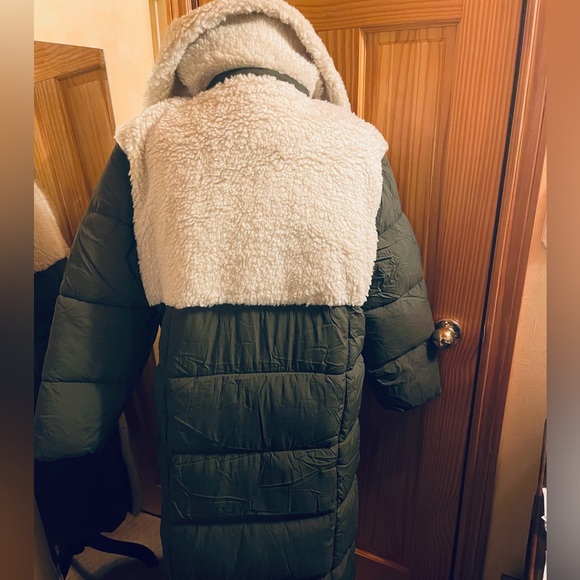 Khaki faux borg longline puffer coat - Picture 2 of 7